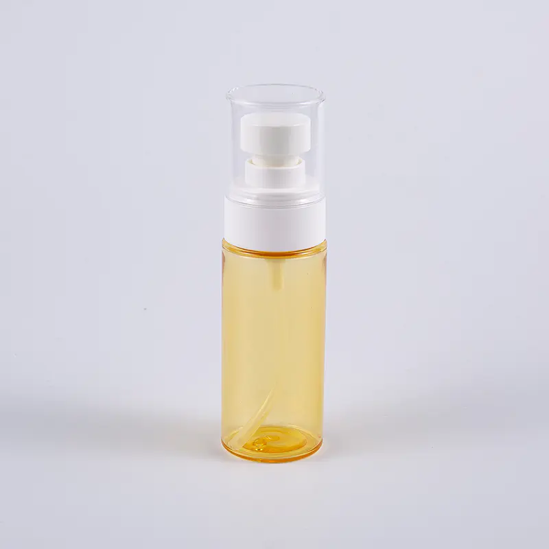 Sticlă de loțiune PETG de 50 ml de culoare semi-transparentă, formă rotundă, cu perete gros, cu pompă de pulverizare din plastic 