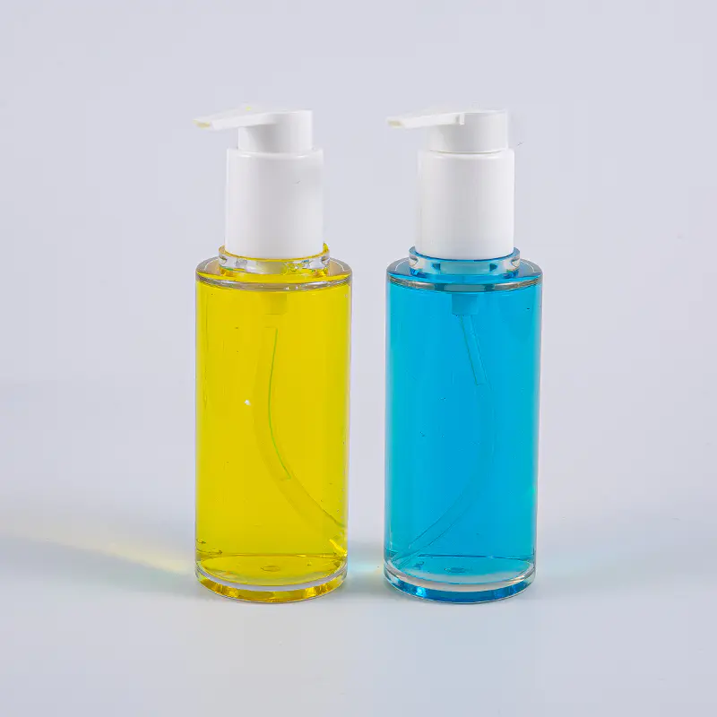 Flacon de loțiune de formă rotundă PETG transparentă de 100 ml cu pompă de plastic alb