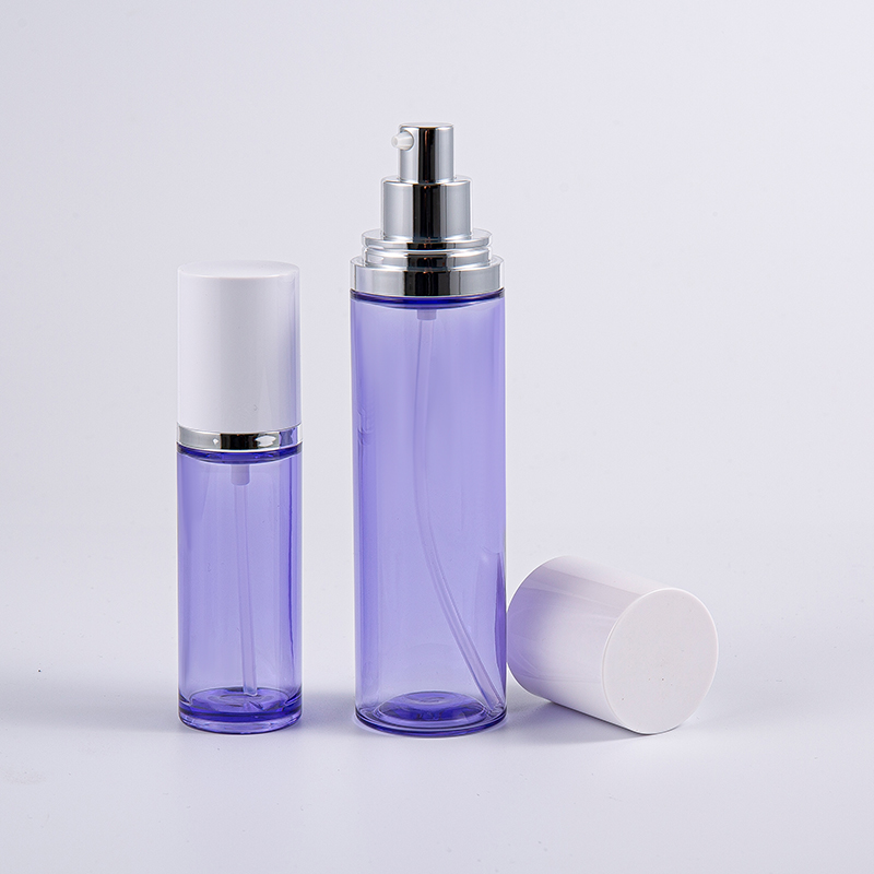 Flacon rotund de loțiune cu ser de 100 ml de culoare violet cu pompă din aluminiu Flacon rotund de loțiune cu ser de 100 ml de culoare violet cu pompă din aluminiu