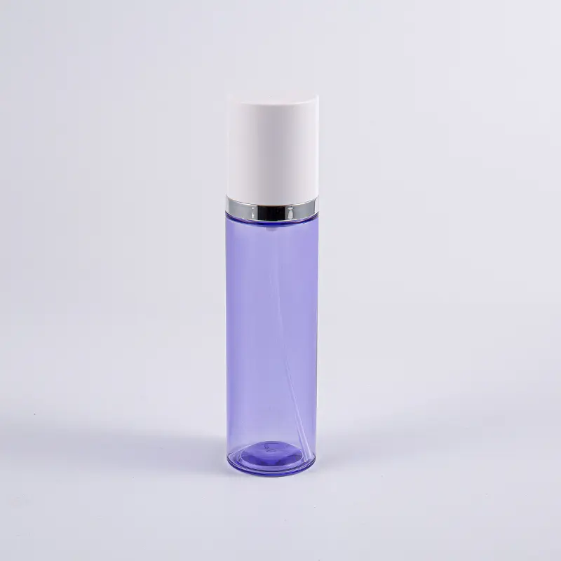 Flacon rotund de loțiune cu ser de 35 ml de culoare violet cu pompă din aluminiu